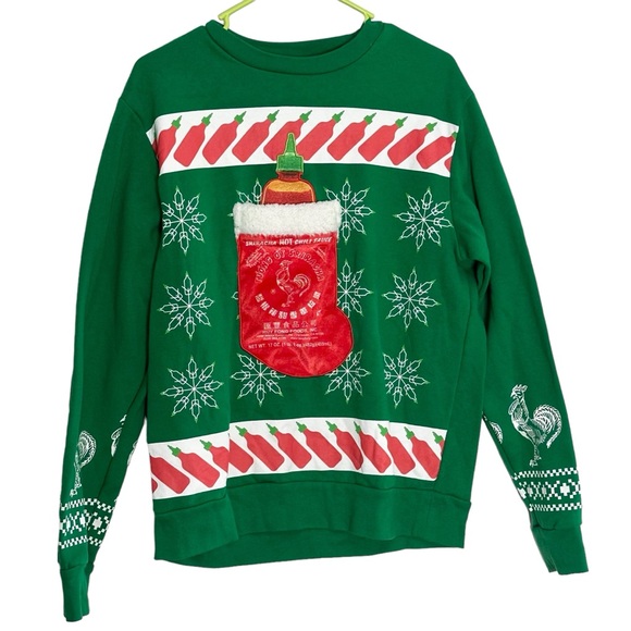 🎄 Huy Fong Foods Sweater S Sriracha Hot Chili Sauce Pocket Christmas - Picture 2 of 10